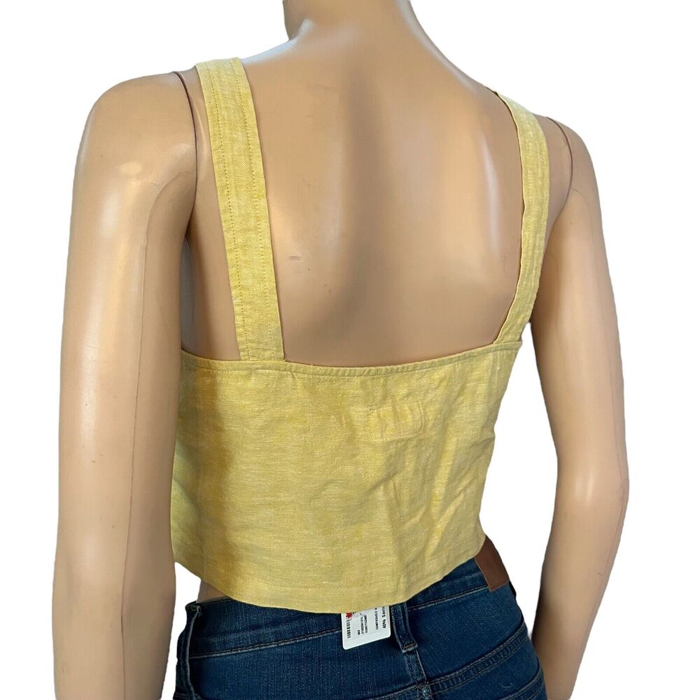 Marine Layer Crop Top Linen Blend Square Neck Side Buttons - Picture 3 of 6